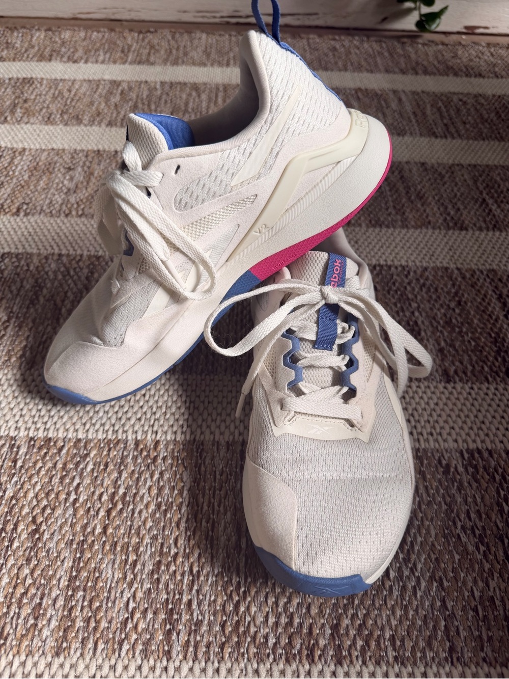 Reebok Women's Cream Athletic Sneakers with Pink & Blue Accents